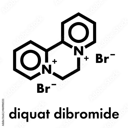 Diquat dibromide contact herbicide molecule. Skeletal formula.