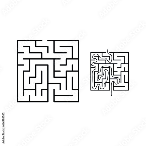 Vector Square Maze - Labyrinth with Included Solution in Balck & Red. Funny & Educational Mind Game for Coordination, Problems Solving, Decision Making Skills Test.