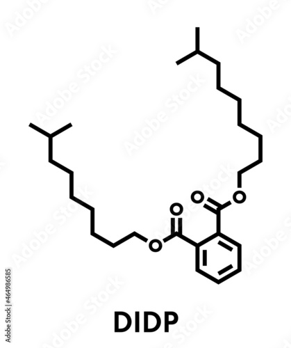 Diisodecyl phthalate (DIDP) plasticizer molecule. Skeletal formula.
