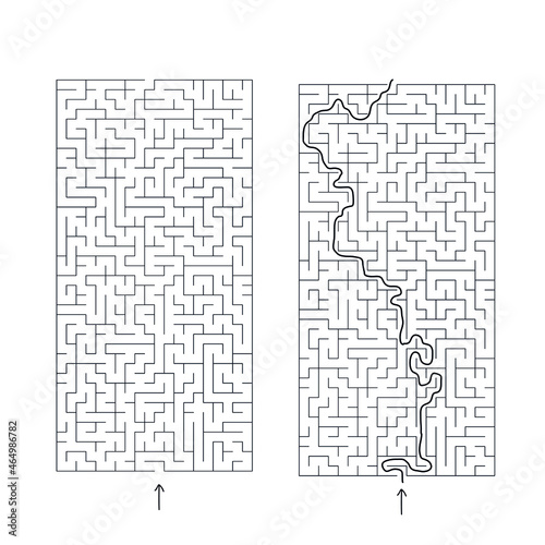 Vector Square Maze - Labyrinth with Included Solution in Balck & Red. Funny & Educational Mind Game for Coordination, Problems Solving, Decision Making Skills Test.