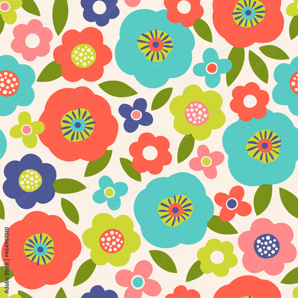 Colorful cute hand drawn floral seamless pattern background.