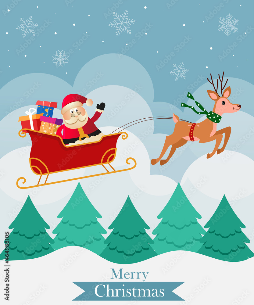Christmas flying deer and Santa. Vector illustration Christmas flying deer and Santa. Vector illustration