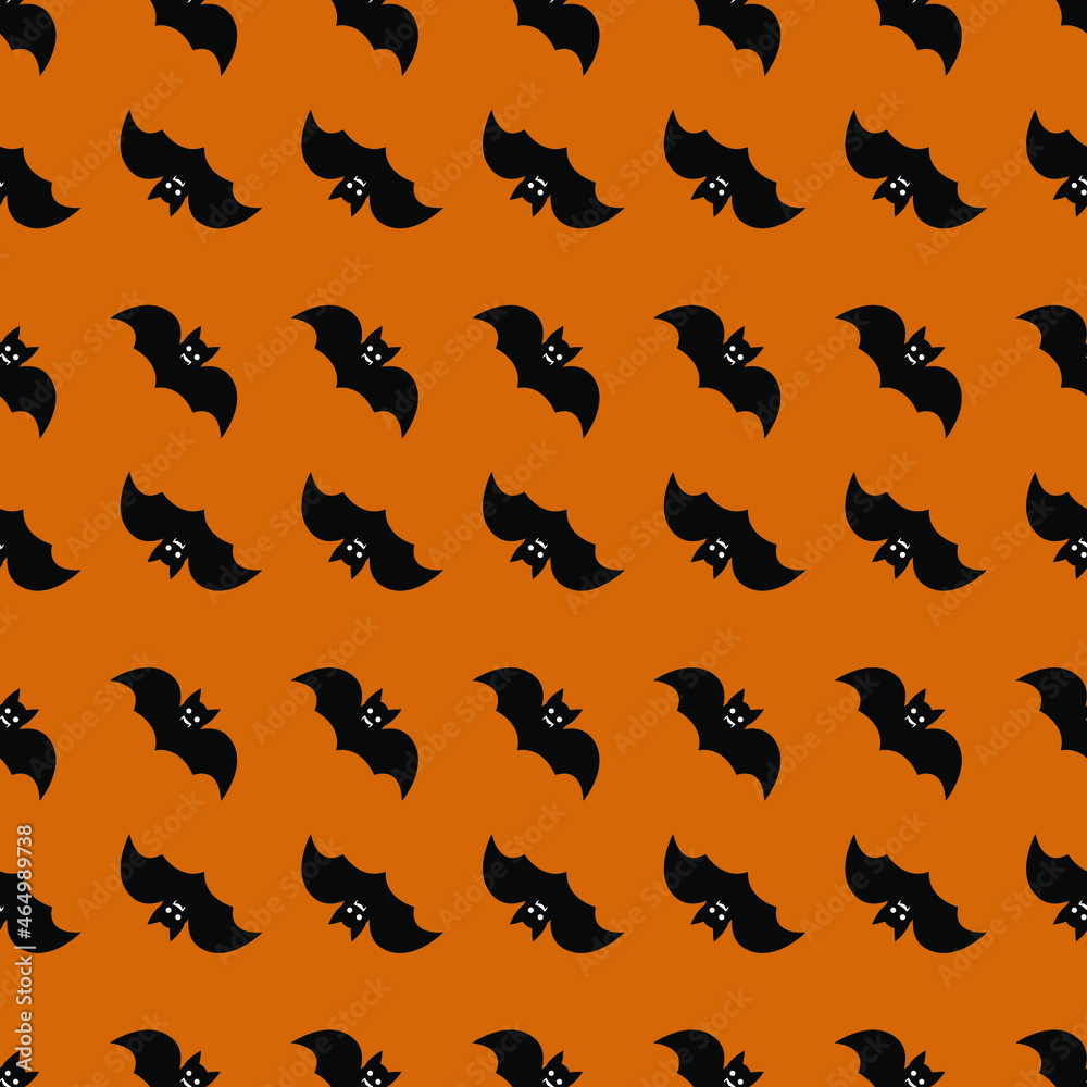 Fototapeta premium Vector seamless pattern with bat. Creative design with bat on the orange background. Vector illustration. Textile pattern, print pattern