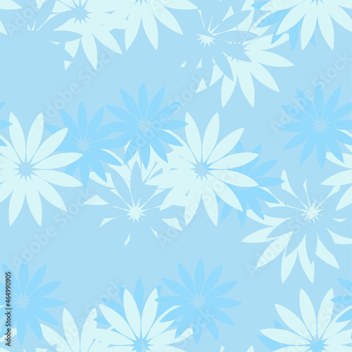 Blue flowers on blue seamless pattern art design stock vector illustration for web, for print, for fabric print