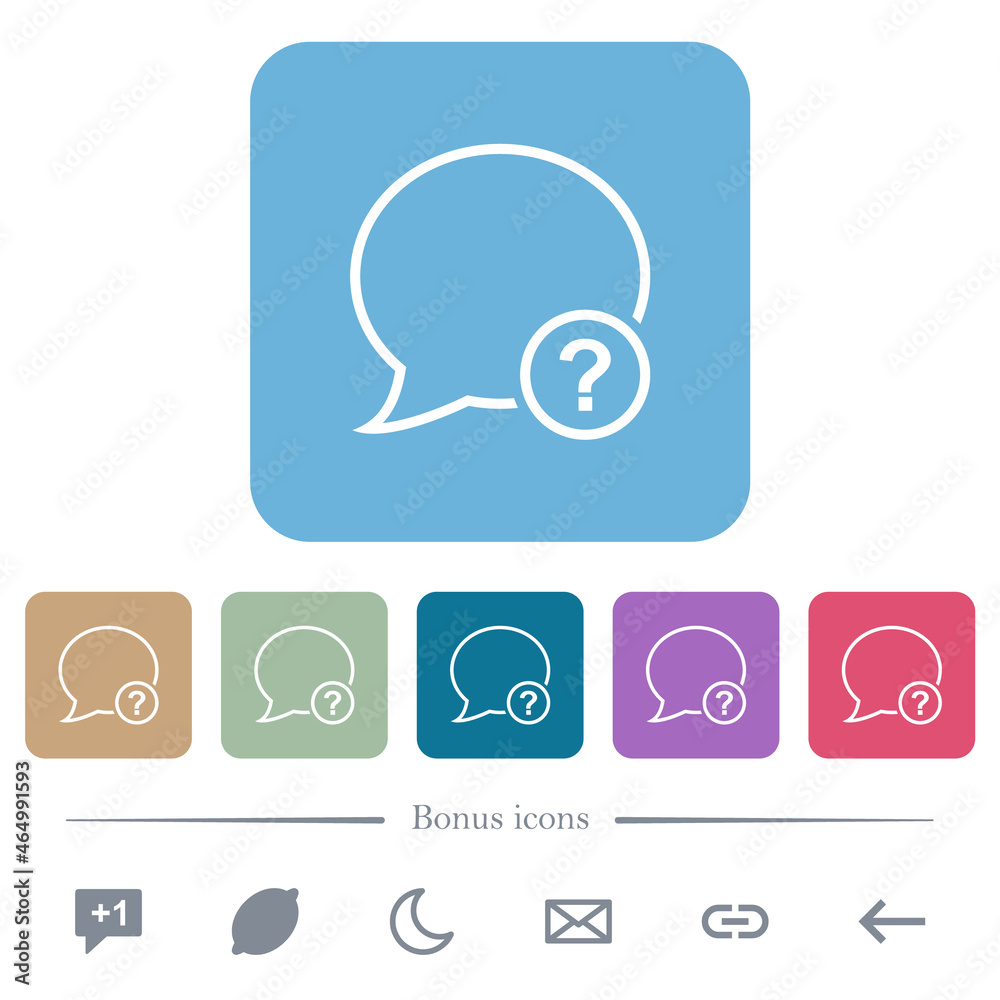 Message question outline flat icons on color rounded square backgrounds