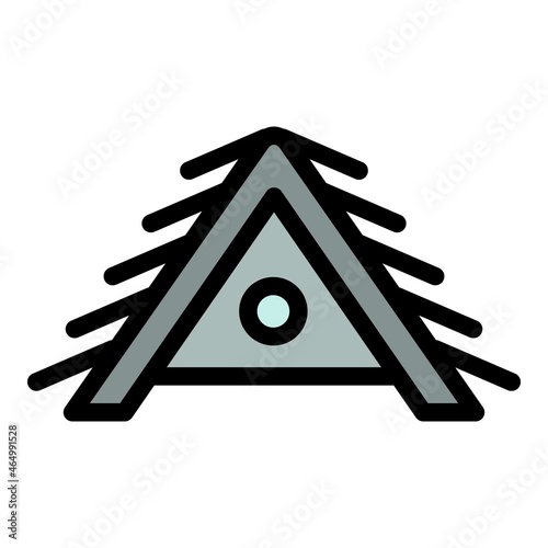 Attic with a round window icon. Outline attic with a round window vector icon color flat isolated
