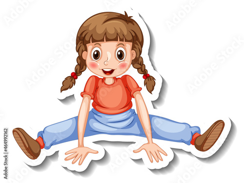 Sticker template with a girl in sitting pose isolated