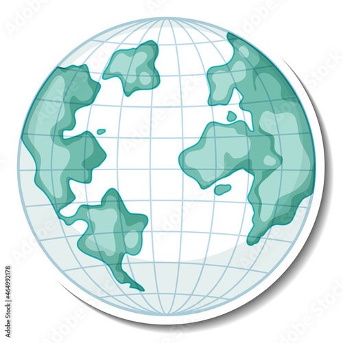 Earth globe cartoon sticker on white background