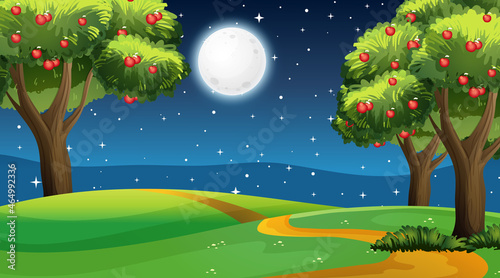 Blank nature park landscape scene at night time