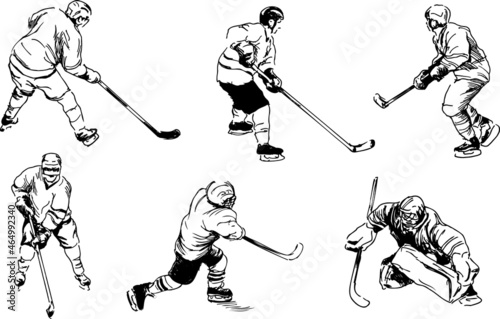 Set of hand sketches of hockey players