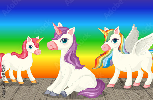 Unicorns on rainbow gradient background