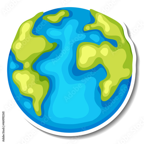 Earth globe cartoon sticker on white background