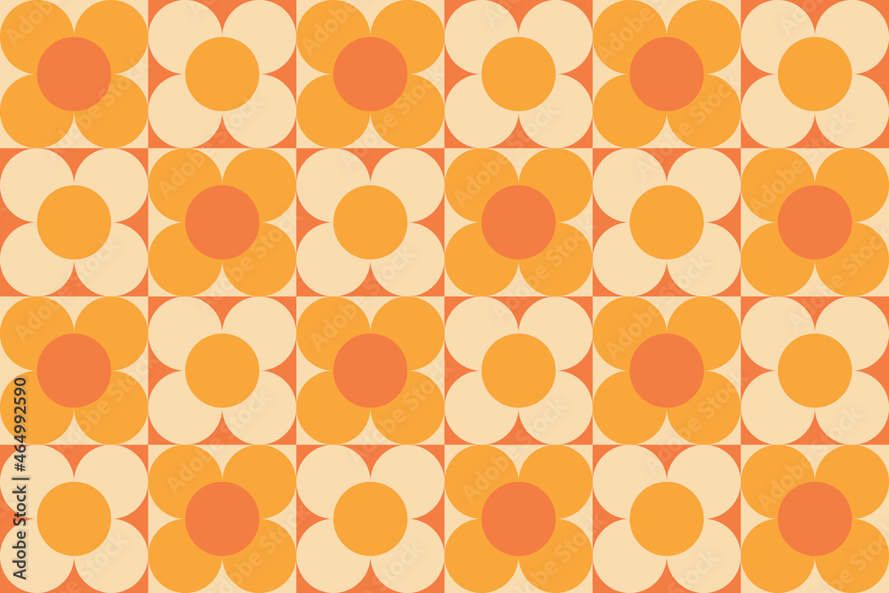 Abstract geometric seamless pattern. Simple shapes, vector illustration. Circles, squares and flowers
