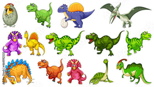 Fototapeta Naklejka Na Ścianę i Meble -  Different dinosaurs cartoon character and fantasy dragons isolated