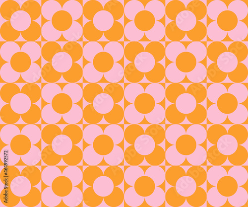 Abstract geometric seamless pattern. Simple shapes, vector illustration. Circles, squares and flowers