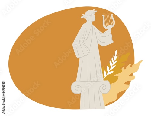 Ancient greek statue with harp and laurel wreath