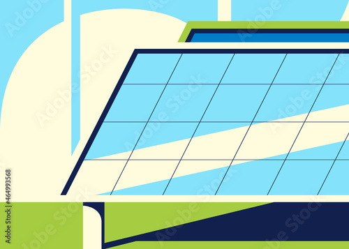 Banner with solar panels. Placard design in flat style.