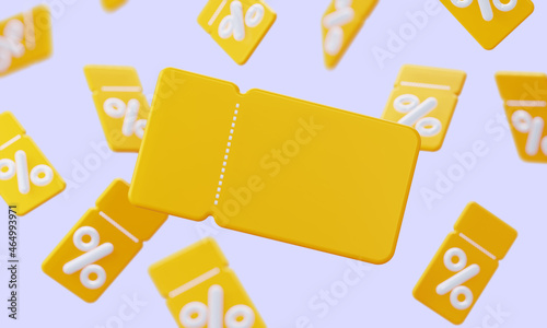 Background of yellow coupons with pinterest. A loyal program for customers, profitable purchases. Online store. 3d rendering photo