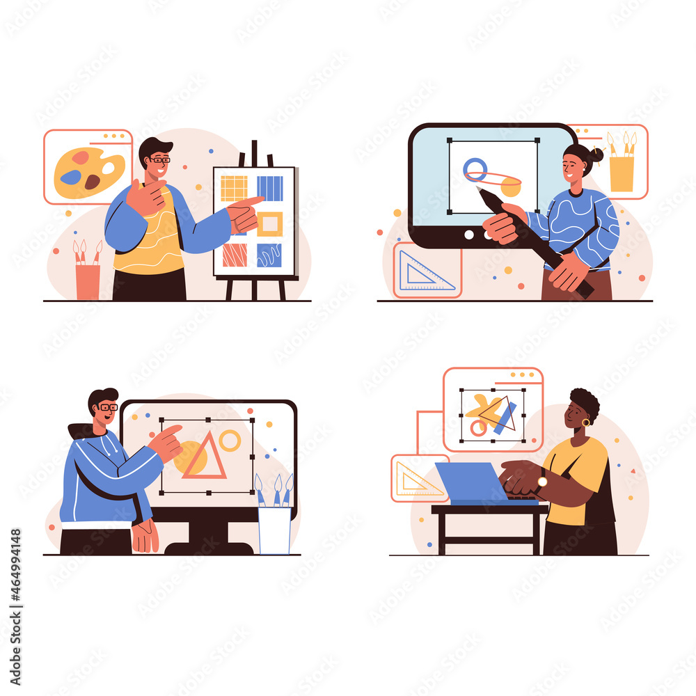 Design studio people concept isolated scenes set. Men and women ...