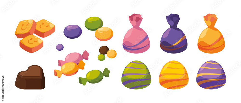Sweets isometric. Delicious products sweets chocolate candy lollipops garish vector products for kids