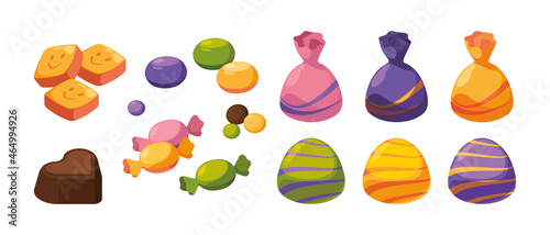 Sweets isometric. Delicious products sweets chocolate candy lollipops garish vector products for kids