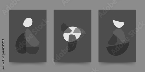 Abstract geometric hand drawn shapes set in mid century style. Boho design for wall decoration, poster, print, cover, wallpaper. Minimal dark wall art. Vector