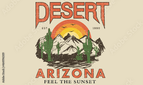 Desert retro graphic print design for apparel and others. 