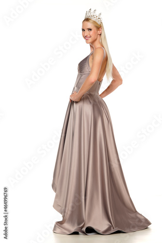 Young lady with tiara and evening dress