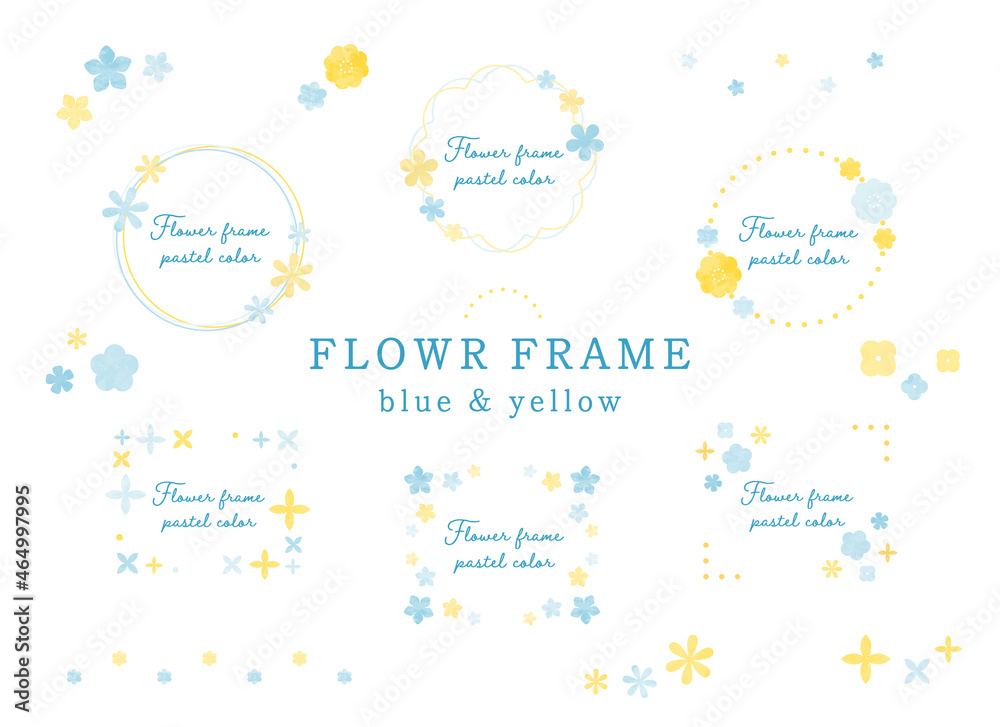 Vecteur Stock 水彩風の花のフレームセット 春 イラスト 飾り 装飾 枠 あしらい かわいい 背景素材 Adobe Stock