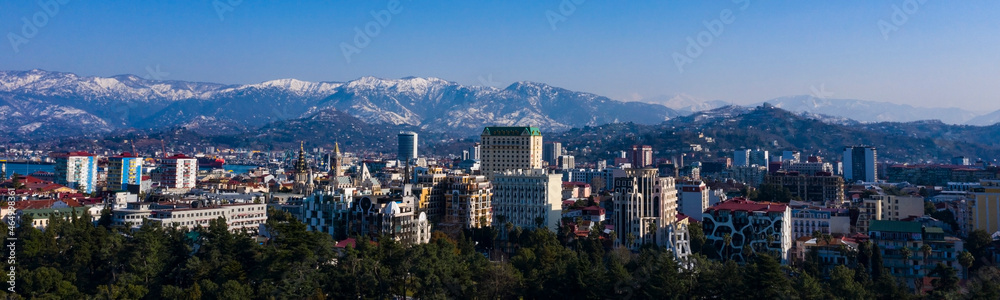 Batumi, Georgia - July 15, 2021: Aerial view of Batumi city from the sea Batumi, Georgia - July 15, 2021: Aerial view of Batumi city from the sea