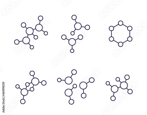 molecule icons, science line vector set