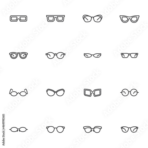 Eyeglasses shape line icons set