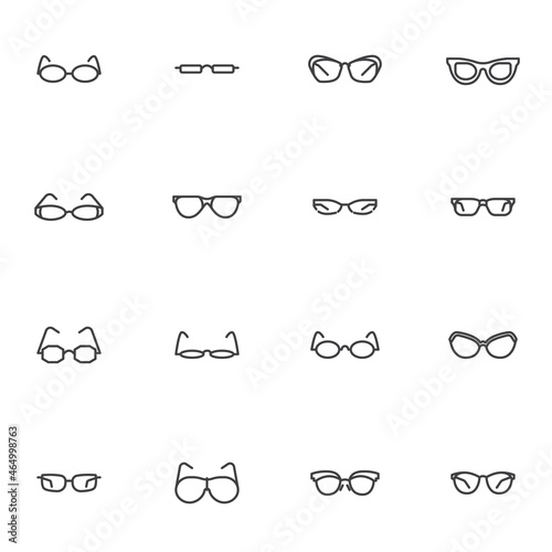 Eyeglasses and sunglasses line icons set