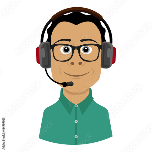 Support and maintenance specialist. Vector illustration of a man in a cartoon style.