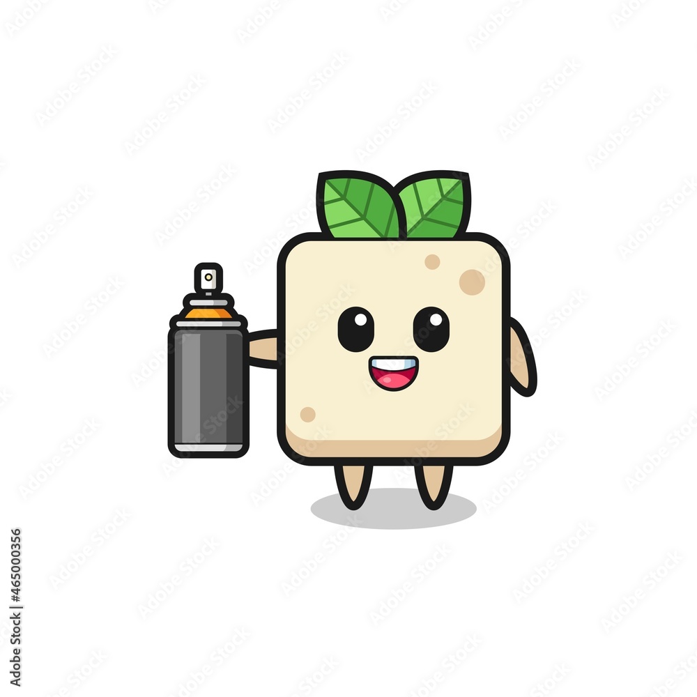 the cute tofu as a graffiti bomber