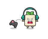 tofu gamer mascot is angry
