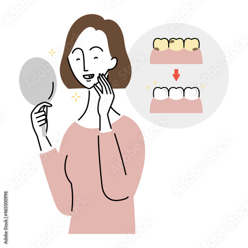 歯のホワイトニングをして満足そうな女性