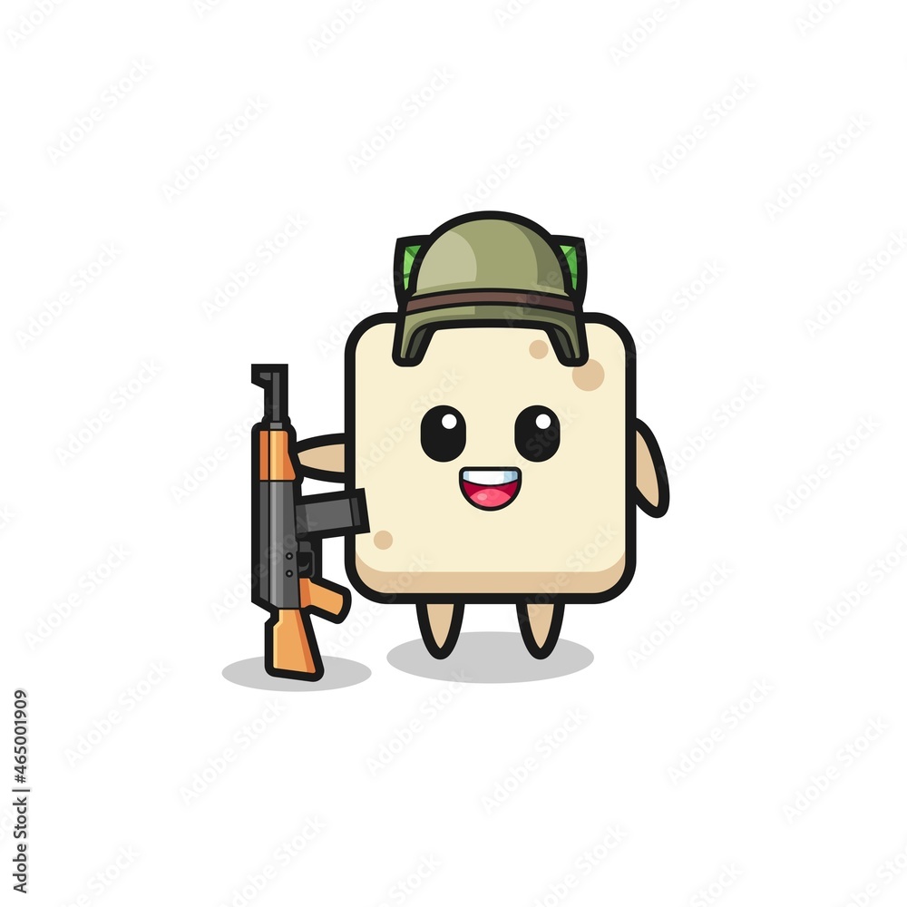 cute tofu mascot as a soldier