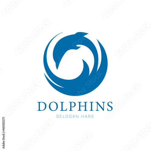 Dolphin abstract logo jumping wavy vector illustration design
