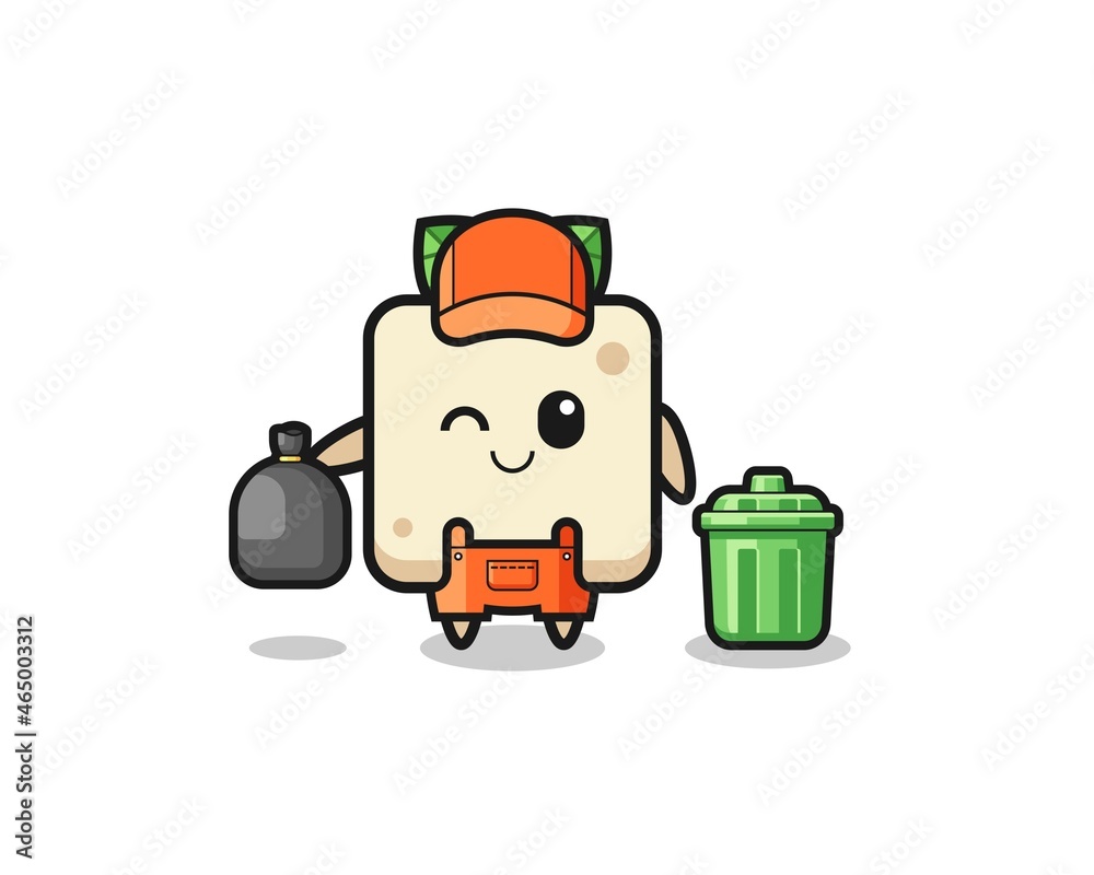 the mascot of cute tofu as garbage collector the mascot of cute tofu as garbage collector
