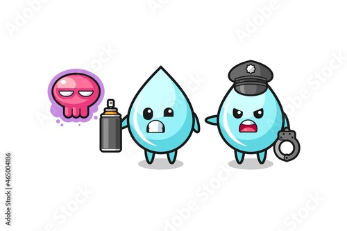 water drop cartoon doing vandalism and caught by the police