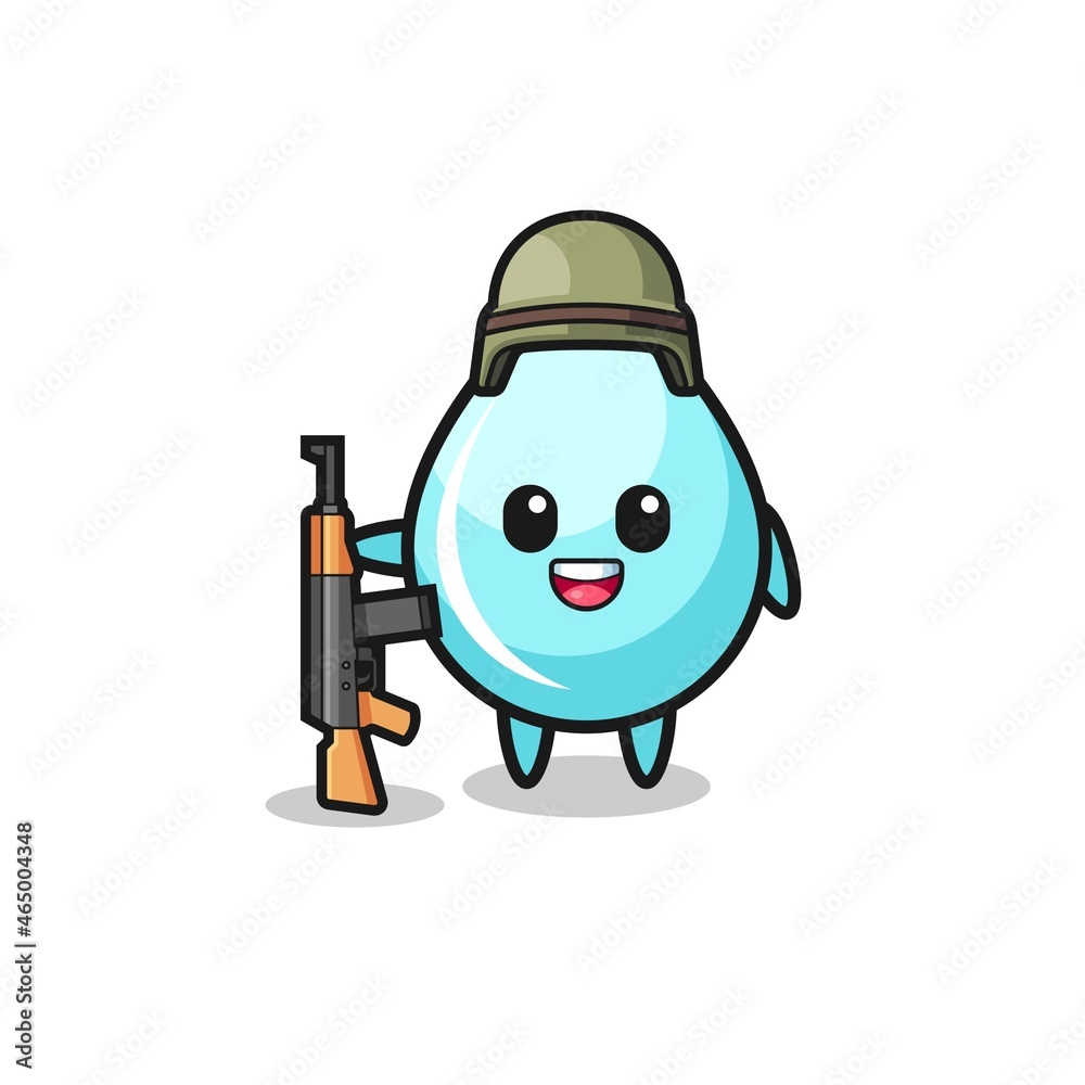 cute water drop mascot as a soldier