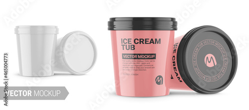 Two white glossy plastic container mockup. Vector illustration.