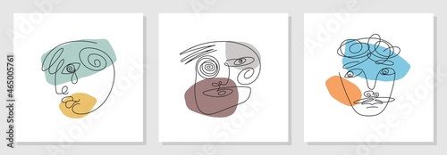 Line art abstract faces. Different emotions and facial expressions. Contemporary minimal style graphics. Vector design