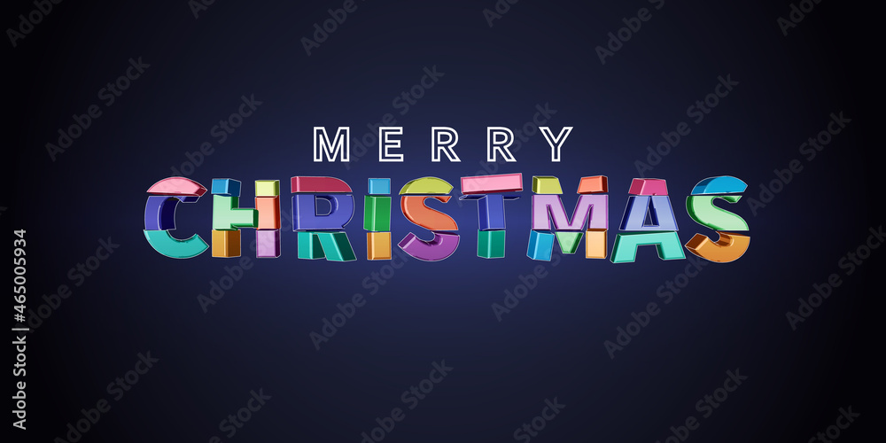 Colorful 3d text on blue dark background. Merry Christmas for invitation and greeting card, banner.