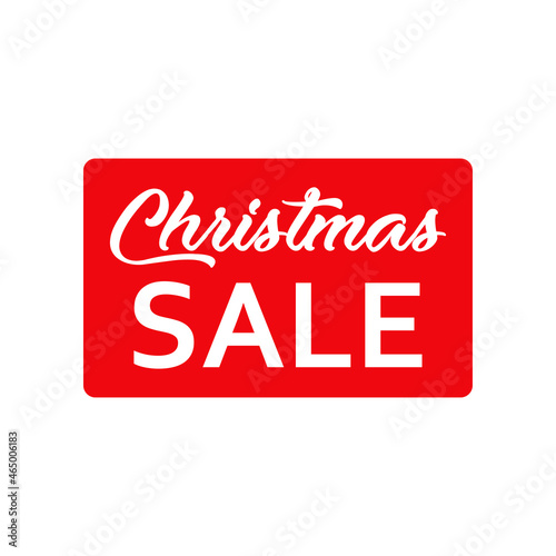 Regalos de Navidad. Banner con frase Christmas Sale manuscrito en cuadrado en color rojo