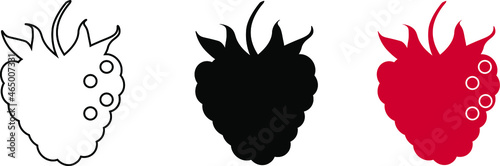 Vector icon or logo depicting three raspberries or strawberries isolated on white background. Can be used to create and print a brand logo.