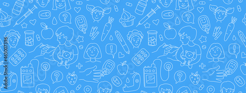 Diabetic patient Diabetes in children Parents injecting boy, insulin kit