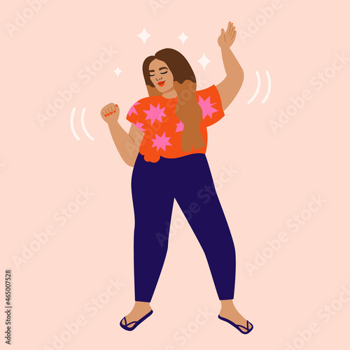Illustration of joyful young woman dancing