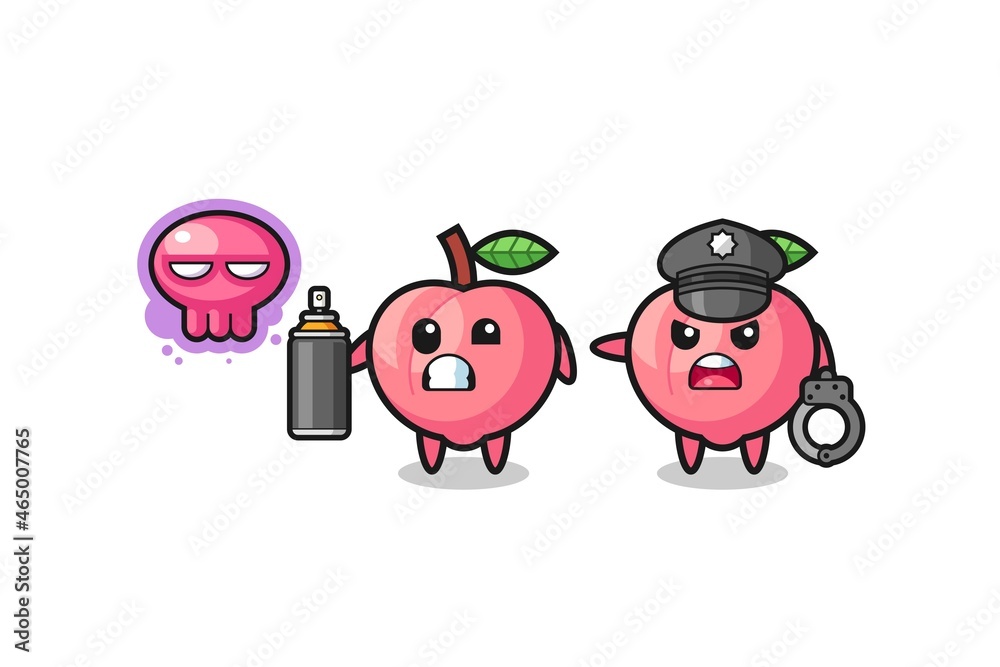 Obraz premium peach cartoon doing vandalism and caught by the police